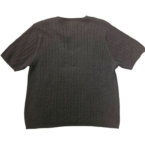 Vintage Pendleton Black Cotton Cable Knit Short Sleeve Top Size L - Picture 3 of 5